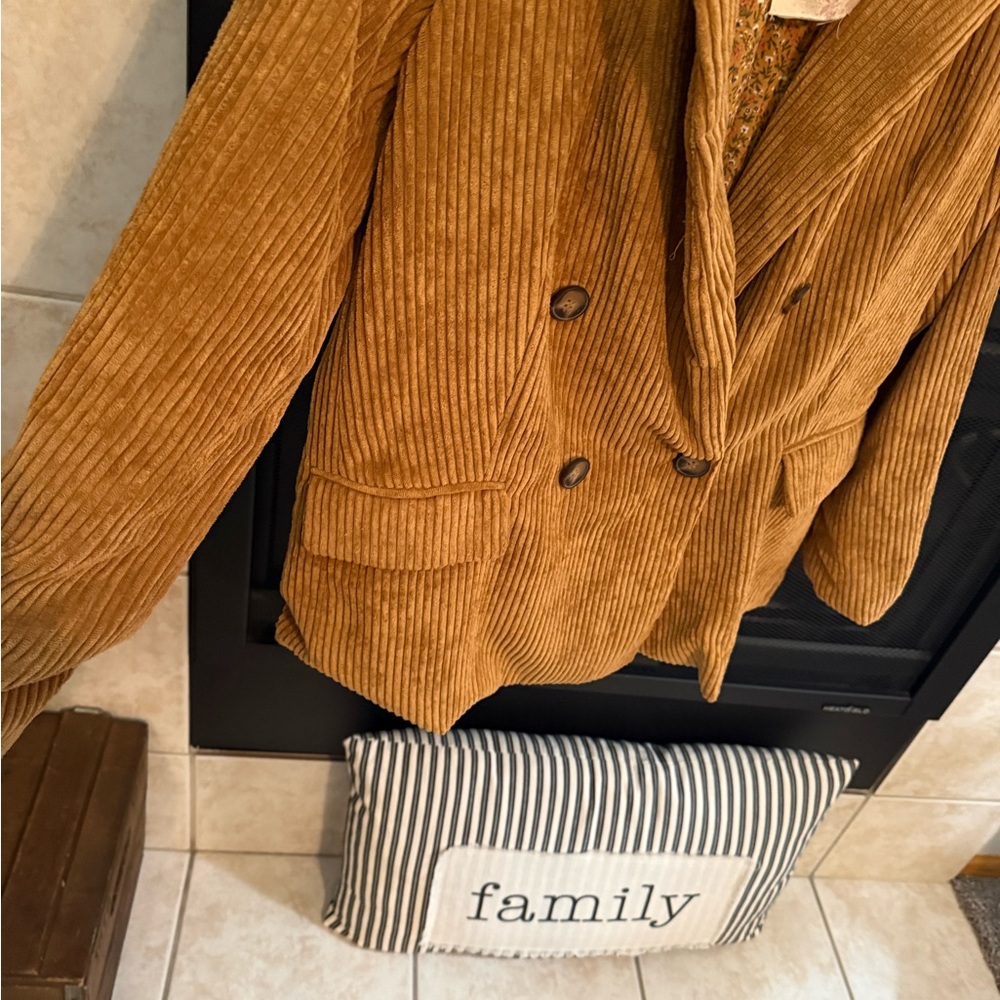 Hem & Thread Corduroy Double-Breasted Brown Blazer - Picture 4 of 10